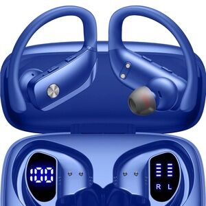 Wireless Earbuds Bluetooth w 80H Playtime LED Display Case, Over-Ear Hook w Mic